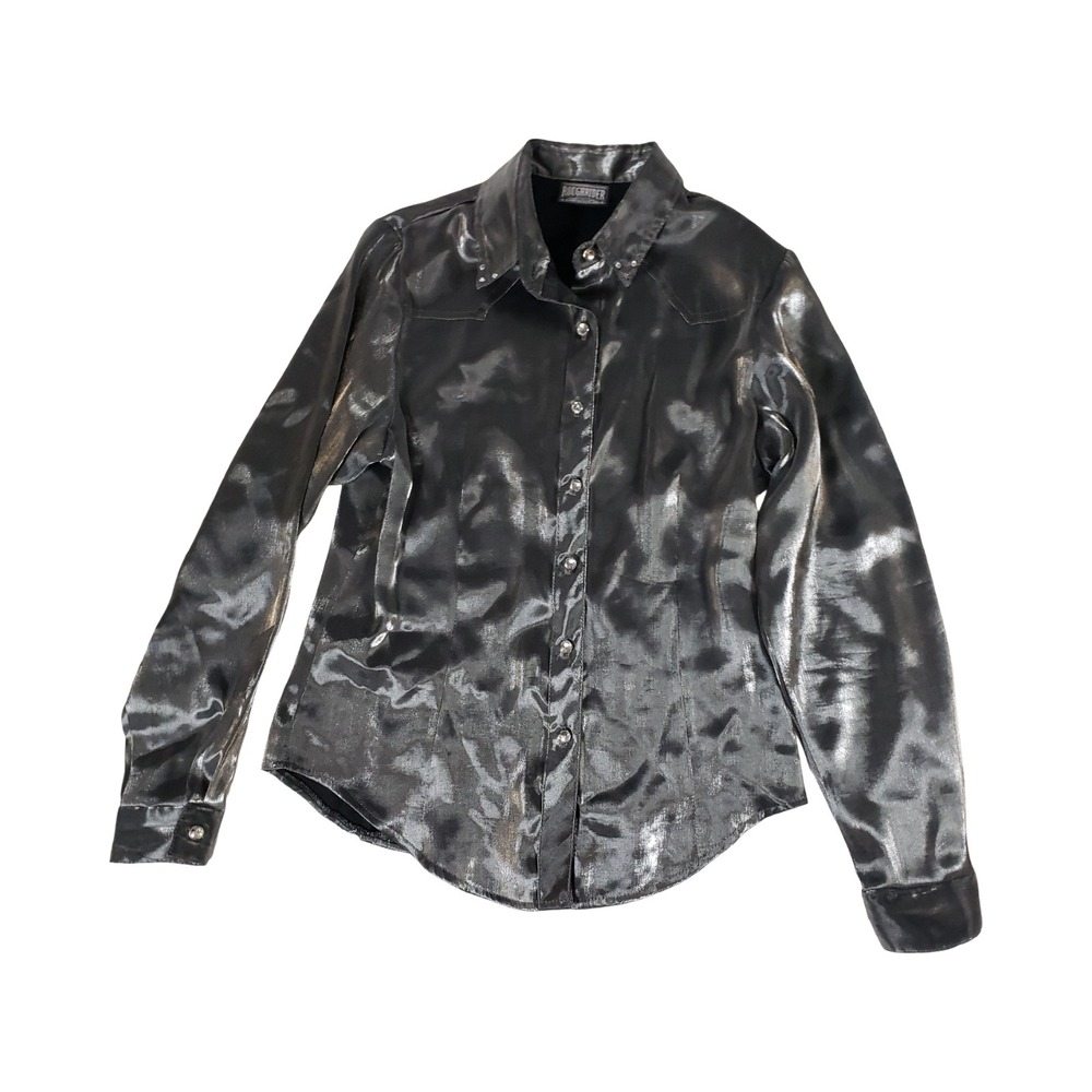 Roughrider by Circle S Women Metallic Silver Western Snap Shirt Rhinestone S